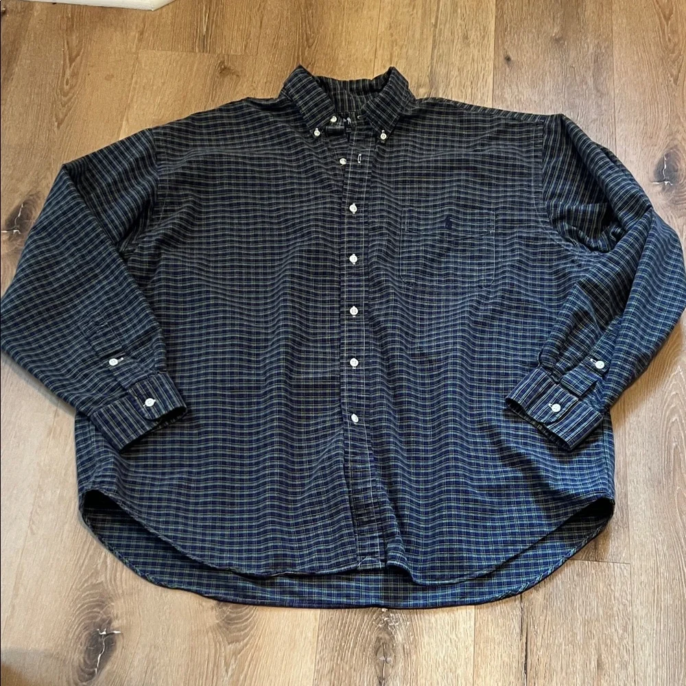 Polo Big Shirt XXL Men's Plaid Button-Down Shirt Purple and Green